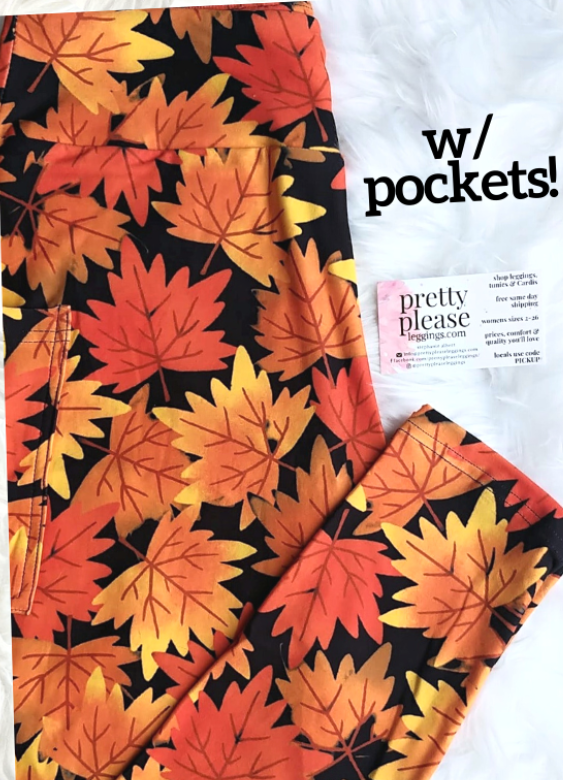 Fall Leaves Super SOFT Leggings OS TC Plus Autumn Pumpkin Halloween Holiday  rts