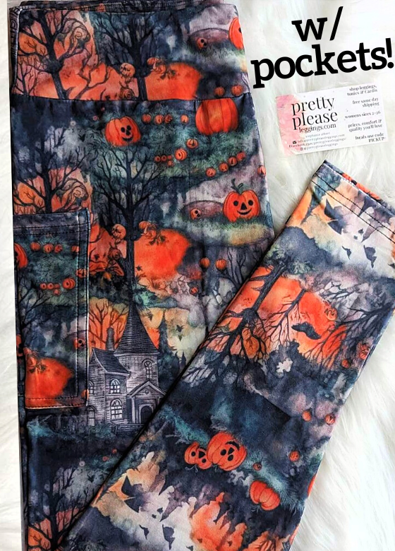 Spooky Haunted Houses Super SOFT Leggings OS TC Plus Fall Autumn Pumpk –  Pretty Please Leggings