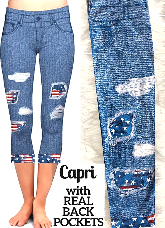 Red white and blue 2025 capri leggings