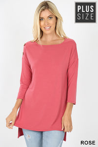 Plus Size Button Detail Side Slit Tunic -Relaxed Fit rts 1X 2X 3X Black Brown Pink - Pretty Please Leggings