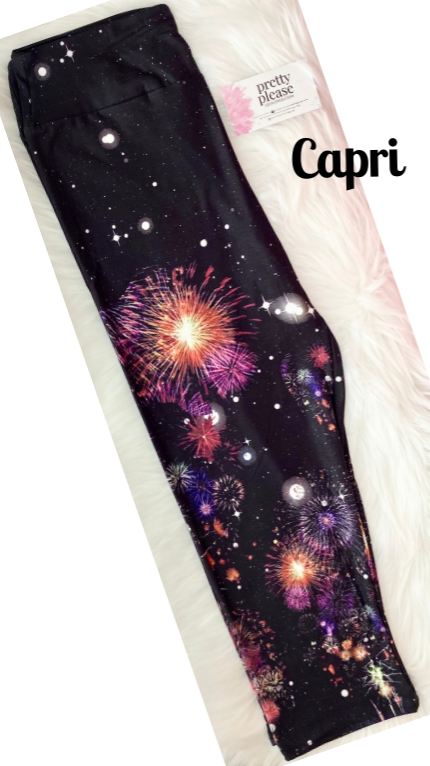 July 4th FIREWORKS SOFT Capri Leggings TC Independence Day Red