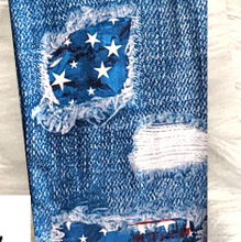 Distressed Denim Look Flag SOFT Capri Leggings July 4th Independence Day Red White Blue Capris rts