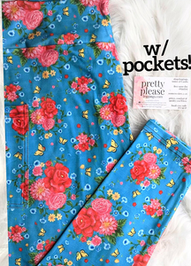 Farmhouse Pioneer Blue Super SOFT Yoga Band Leggings Butterfly Floral Woman OS TC Plus rts