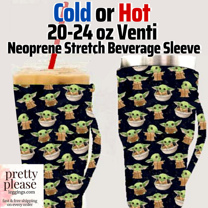 Baby Yoda HOT or COLD Stretch DRINK SLEEVE w/Handle Fits 20-24oz Venti Starbucks Coffee rts
