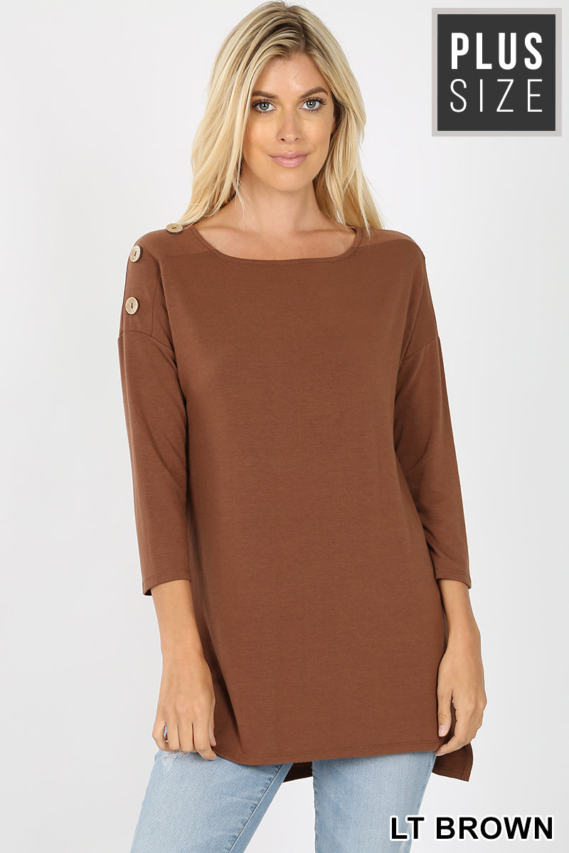 Plus Size Button Detail Side Slit Tunic -Relaxed Fit rts 1X 2X 3X