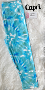 Aqua Blue Tie Dye Capri Super SOFT Leggings OS TC Plus rts Capris - Pretty Please Leggings