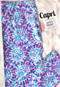 Aqua Circle Tie Dye Capri Super SOFT Leggings OS TC Plus rts Capris Pink Purple - Pretty Please Leggings