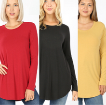 Long Sleeve Super Soft Tunic -Relaxed Fit Misses & Plus S-3X rts Black Red Mustard